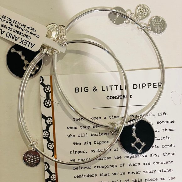 Alex and Ani Big and Little Dipper,shiny silvertone, black enamel, set of 2 - Picture 4 of 16